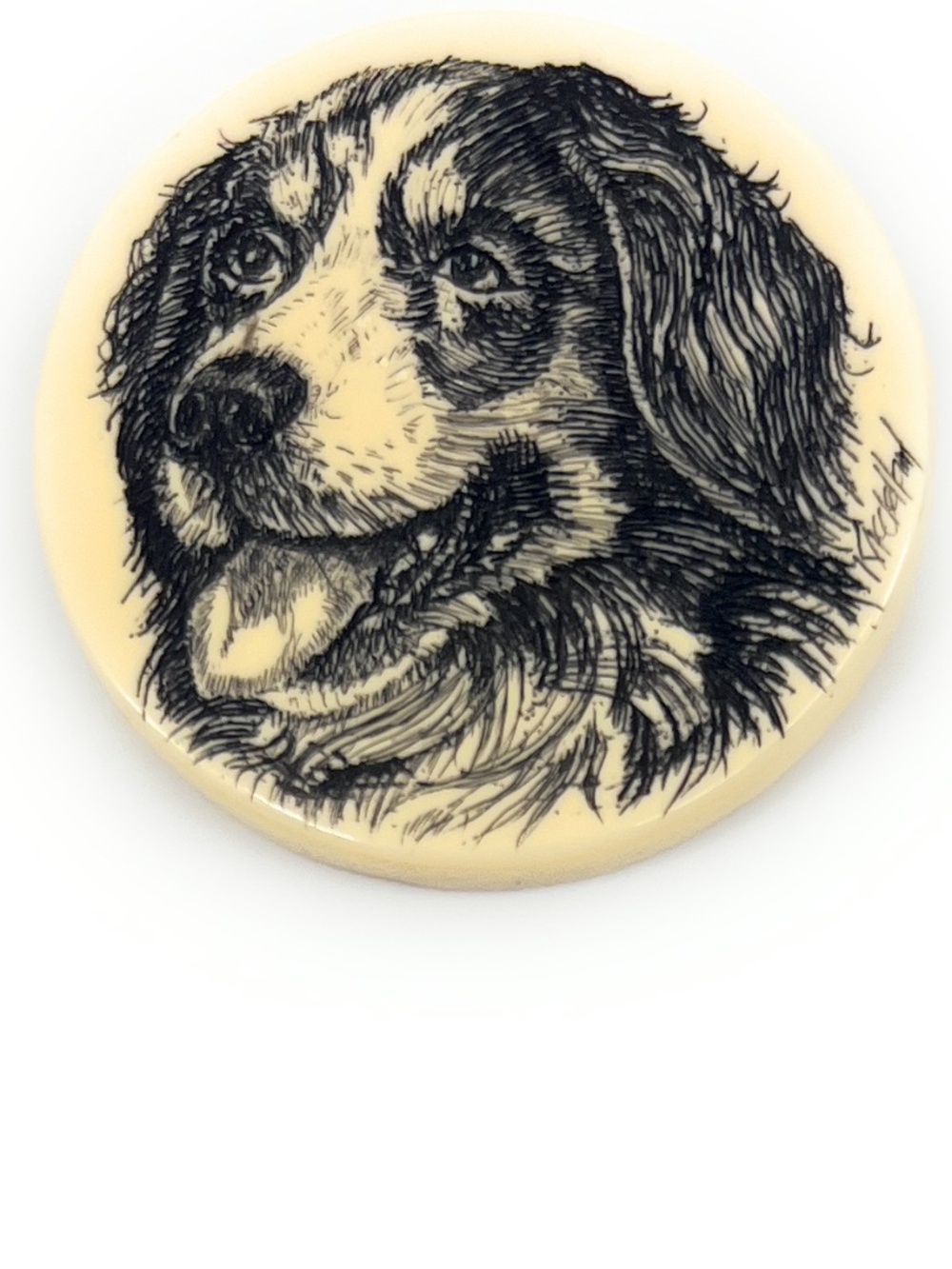 Bernese Mountain Dog Pin Brooch Necklace Kim McClelland Scrimshaw Resin NEW